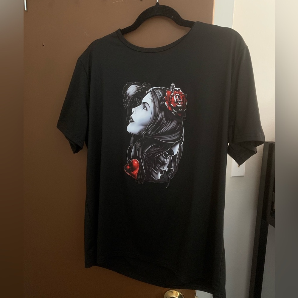 Black Graphic Tee with Artistic Face Design